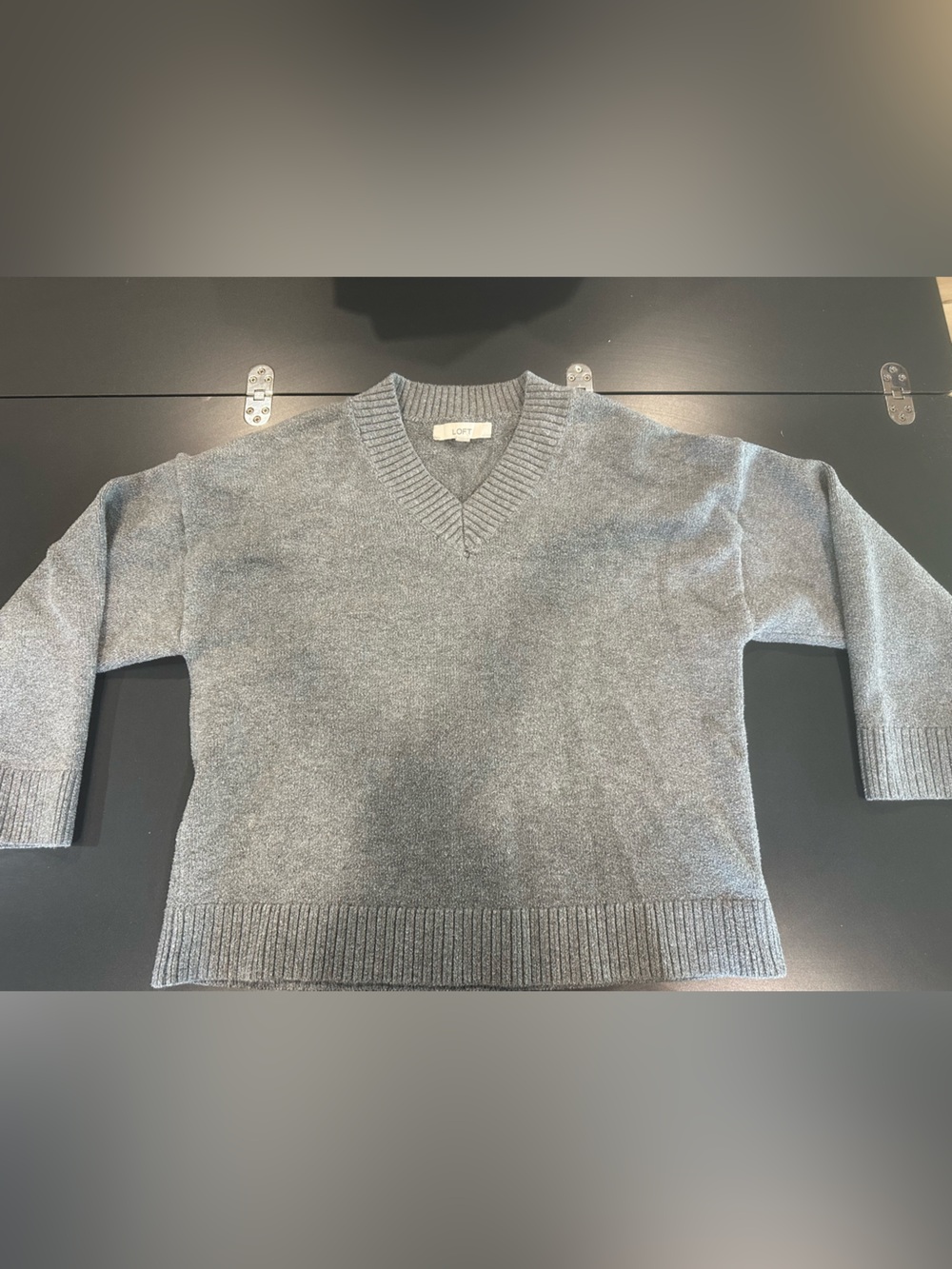 LOFT Gray Ribbed V-Neck Sweater